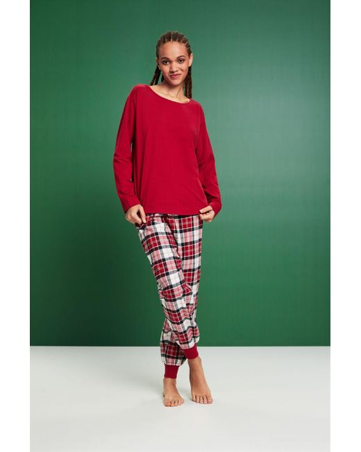 Esprit Geruite Flanellen Pyjama in het Red