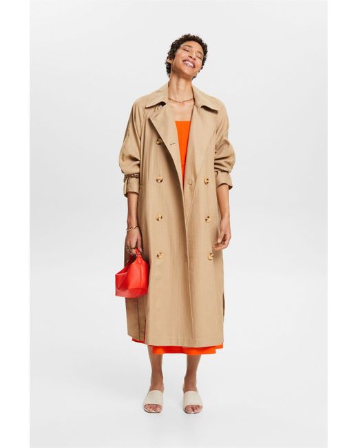 Trench-coat à boutonnage croisé en coton et lin Esprit en coloris Natural