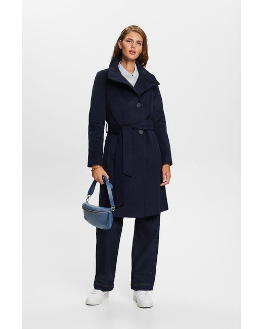 Esprit Blue Wollmantel Recycelt: Mantel aus Wollmix mit Kaschmir