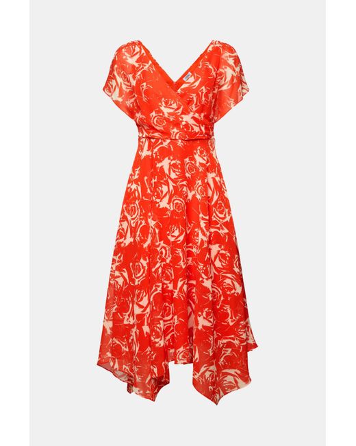 Esprit Chiffon Maxi-jurk Met V-hals En Print in het Red