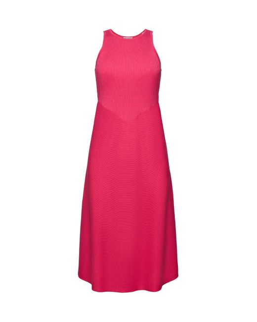 Esprit Mouwloze Geribde Midi-jurk in het Pink