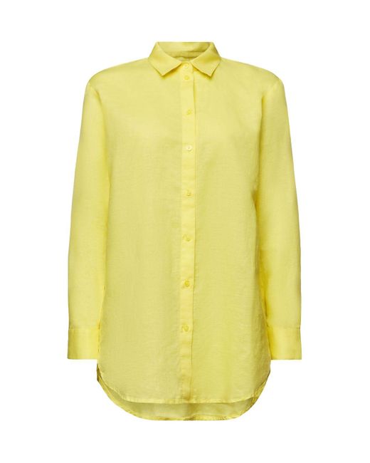 Esprit Yellow Langarmbluse Baumwolle-Leinen-Bluse