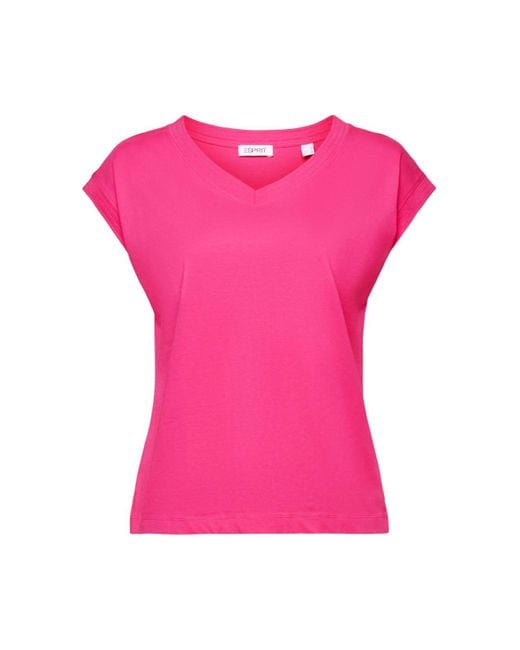 Esprit Pink T-Shirt mit V-Ausschnitt (1-tlg)