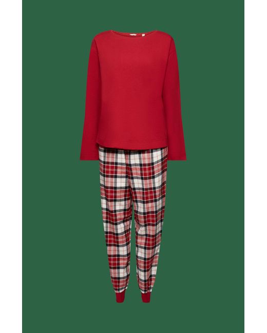 Esprit Red Pyjama-Set aus kariertem Flanell