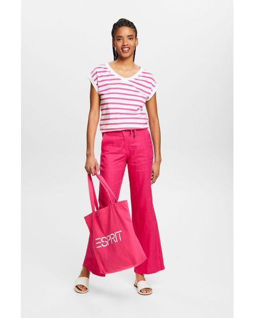 Esprit Gestreept T-shirt Met V-hals in het Pink