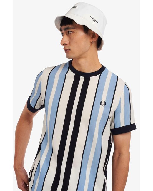 Fred Perry Vertical Stripe T-shirt M3690 Ecru/blue for Men | Lyst
