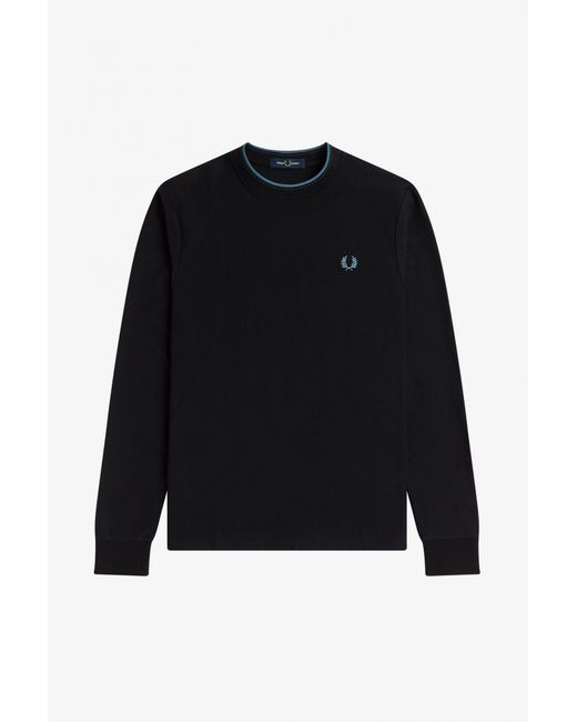 Fred Perry FRED PERRY Sweatshirt Medium Black White Embroidered Logo Pullover Cotton Mens 