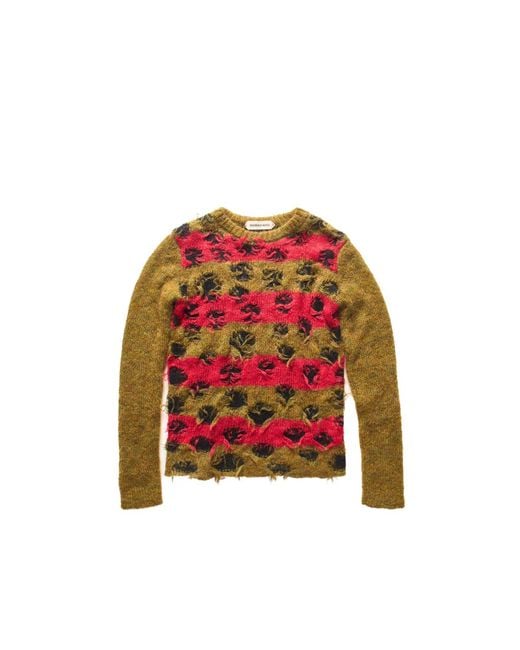 NAMACHEKO Red Double Layer Intarsia Crewneck Sweater for men