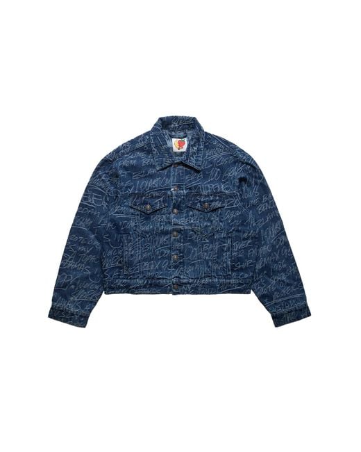 Sky High Farm Blue Sky High Farm Ks Graffiti Denim Jacket Woven Dark for men