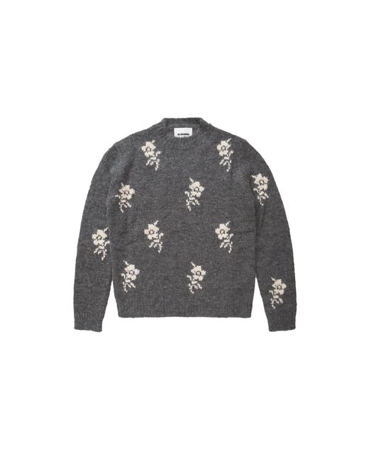 Jil Sander Black Alpaca Floral Intarsia Crewneck Sweater Moonless Night for men