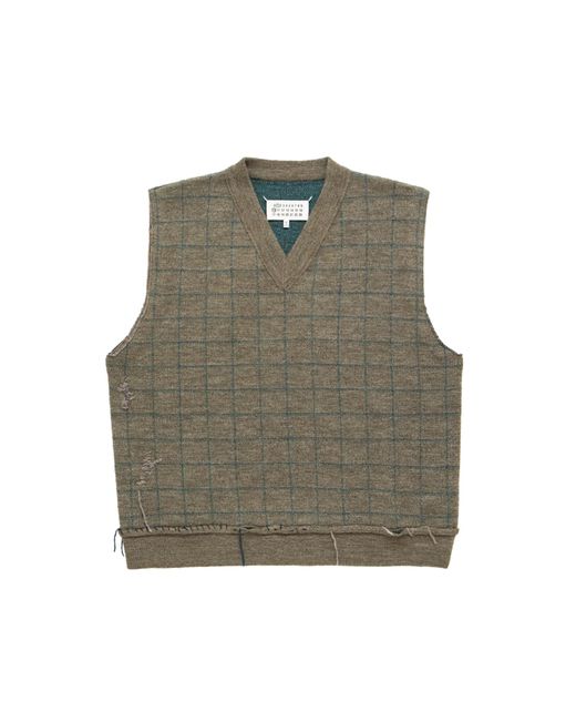 Maison Margiela Green Check Sleeveless V-Neck Vest Military for men