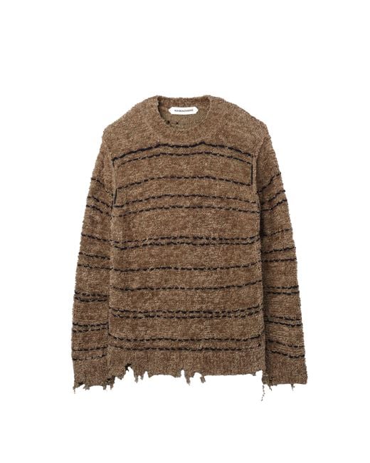 NAMACHEKO Brown Viskan Striped Crewneck Sweater for men