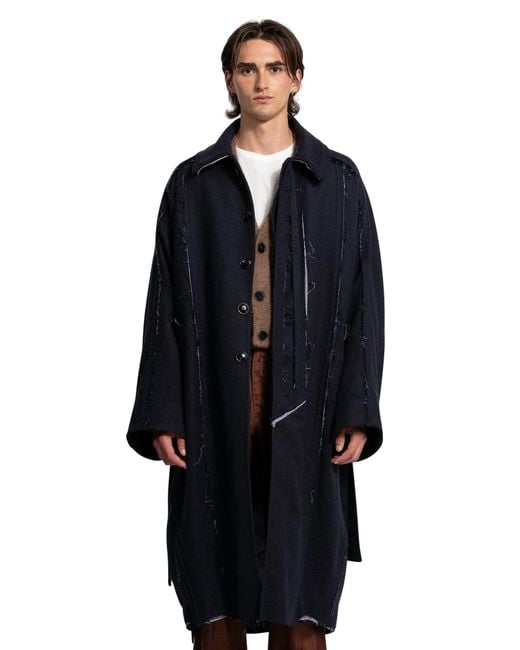 Edward Cuming Blue Raw-edge Turtle Coat for men