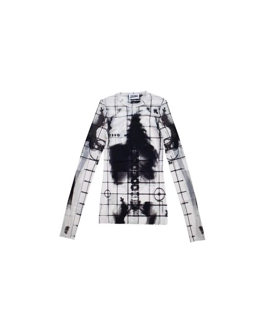Jean Paul Gaultier White Mesh Crew Neck "Squeletor" Printed Top