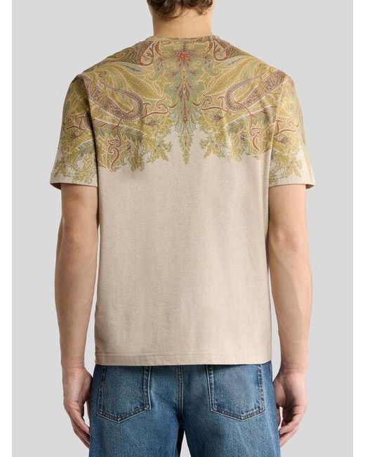 Etro White Cotton Jersey T-Shirt With Placed Paisley Pochette Print for men