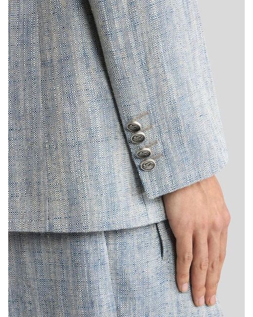 Etro Blue Single-Breasted Linen-Blend Jacket