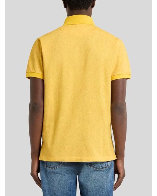 Etro Yellow Cotton Polo Shirt With Arnica Motif for men