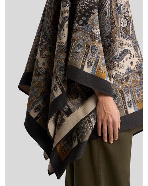 Etro Black Wool-Blend Jacquard Cape With Paisley Motif
