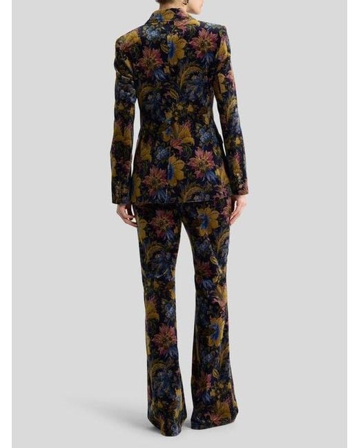 Etro Black Double-Breasted Cotton Velvet Jacket With Floral Overprint