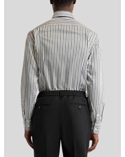 Etro Gray Cotton Shirt With Vertical-Stripe Pattern for men