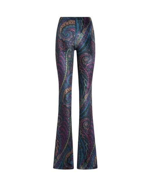Etro Blue Flared Printed Chenille Trousers