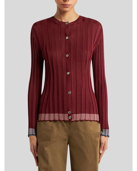 Cardigan Côtelé Avec Boutons Pegaso, Femme, Taille Etro en coloris Red