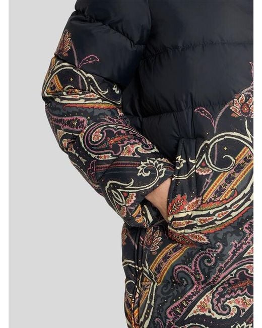 Etro Black Down Jacket With Placed Paisley And Geometric Print