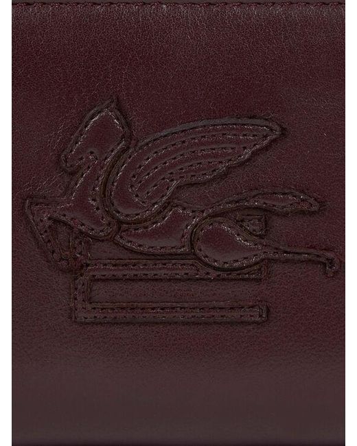 Etro Brown Libra Compact Zip-Around Leather Wallet With Pegaso
