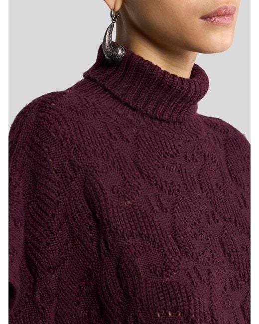 Etro Purple Wool-Blend Turtleneck Sweater With Paisley Detailing