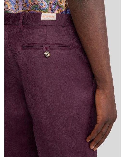 Etro Purple Straight-Leg Wool Jacquard Trousers With Paisley Motif for men