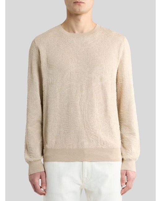 Etro Natural Cotton Sweater With Floral Paisley Motif for men