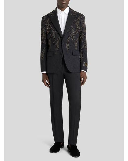 Etro Black Single-Breasted Stretch Cotton-Blend Jacquard Jacket With Paisley Embroidery for men