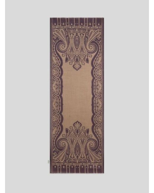 Etro Brown Wool And Silk Scarf With Houndstooth Motif And Paisley Print for men