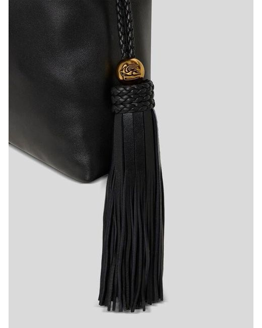 Etro Black Mini Leather Kalispera Bag With Tassels