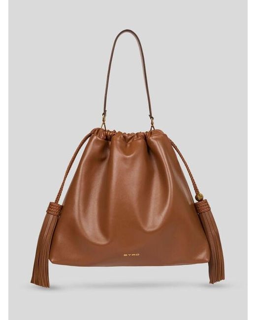 Etro Brown Large Leather Kalispera Bag With Tassels