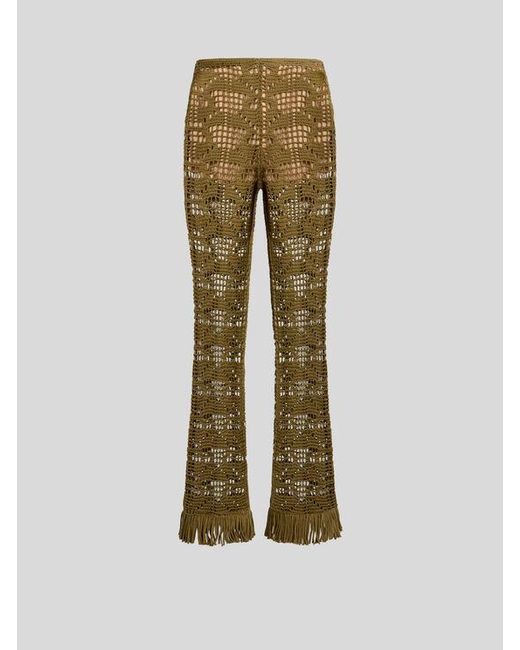 Etro Natural Crochet-Effect Cotton Flared Trousers With Fringing