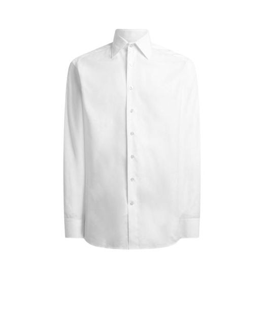 Etro White Cotton-Blend Fil Coupé Shirt With Micro Paisley Motif for men
