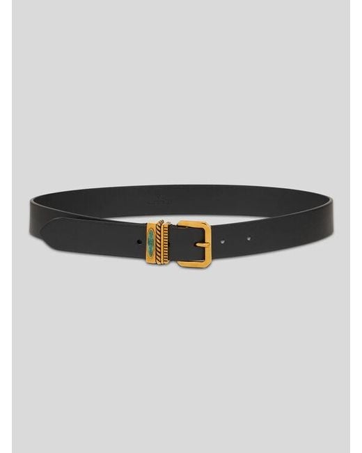 Etro Black Leather Belt With Jewel Stone