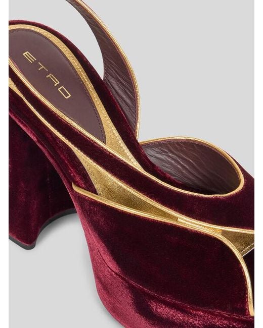 Etro Purple Velvet Platform Sandals With Metallic Trim