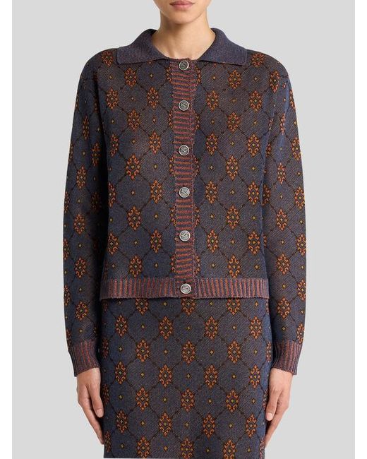 Etro Black Cardigan With Tie-Style Motif