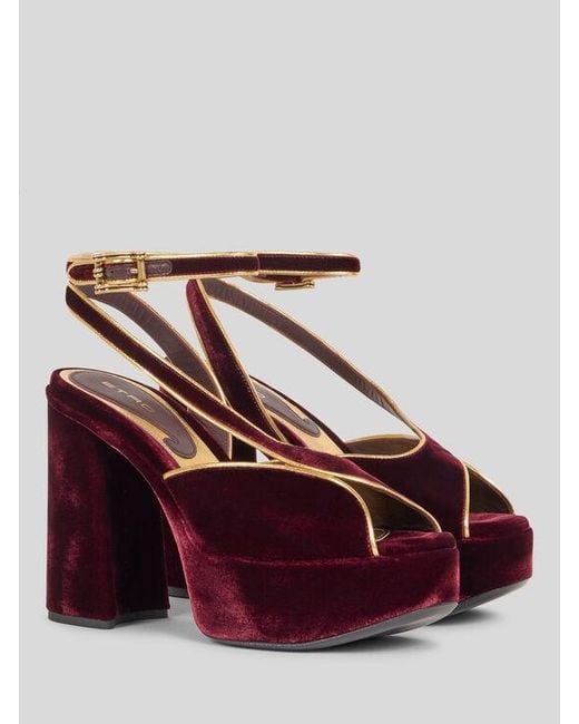 Etro Purple Velvet Platform Sandals With Metallic Trim