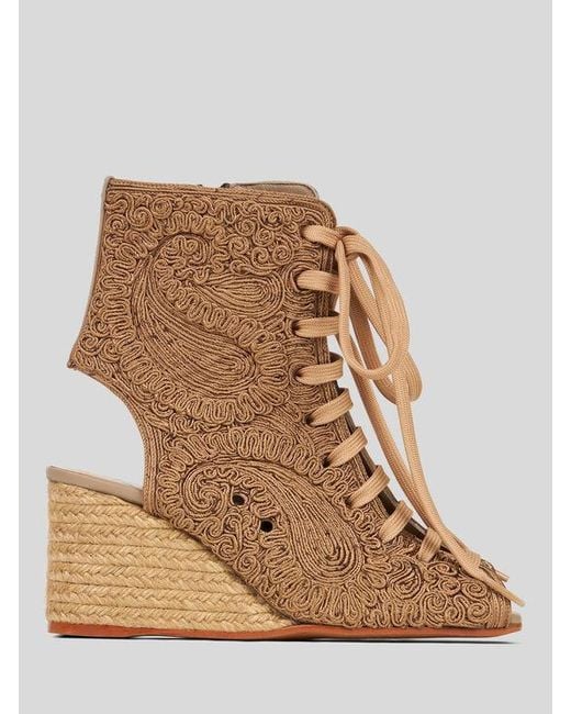 Etro Brown X Castañer Peep-Toe Paisley Ankle Boots