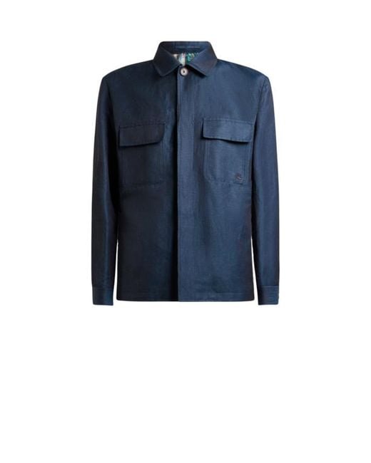 Etro Blue Wool And Linen Shacket for men