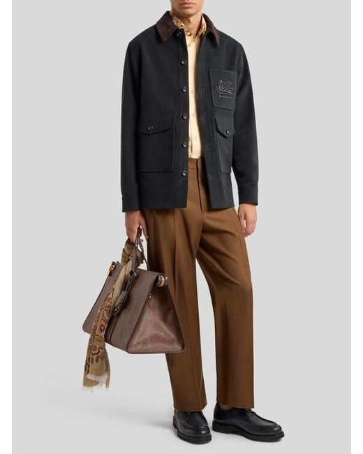 Etro Black Cotton Jacket With Pegaso for men