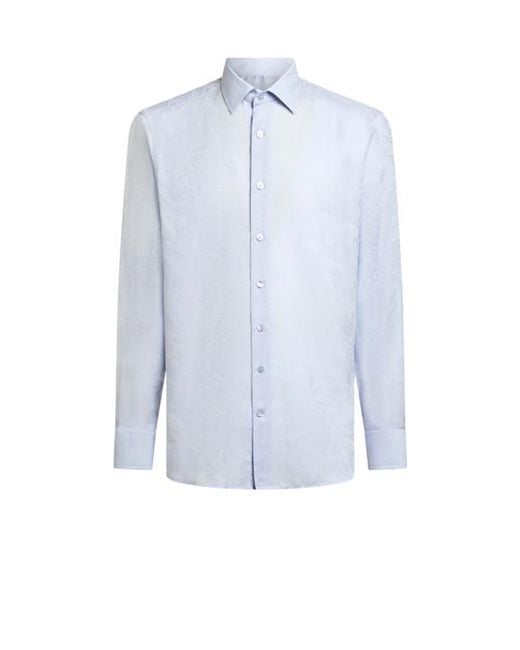Etro Blue Cotton Jacquard Shirt for men