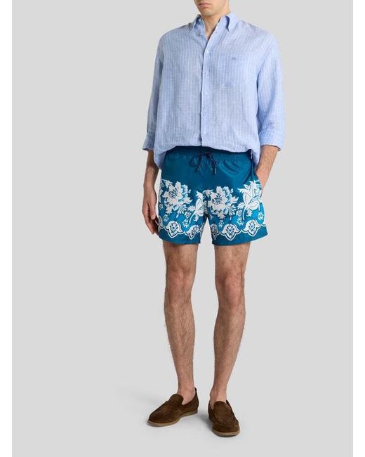 Etro Blue Swimsuit With Placed Floral Print for men