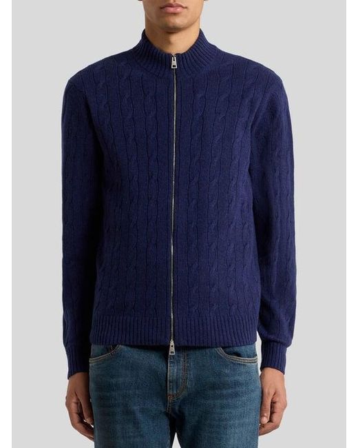 Etro Blue Plain-Coloured Cashmere Cardigan for men
