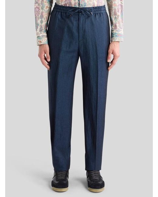 Etro Blue Wool And Linen Jogging Trousers for men