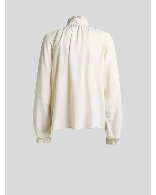 Etro White Silk-Blend Jacquard Blouse With Silk Scarf And Paisley Motif