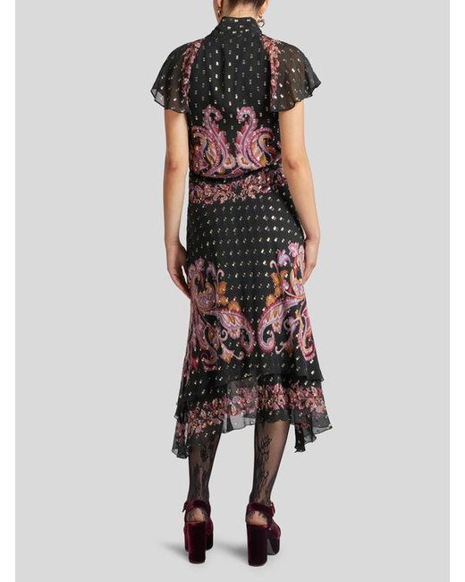Robe Midi En Soie Fil Coupé, Femme, Taille Etro en coloris Black